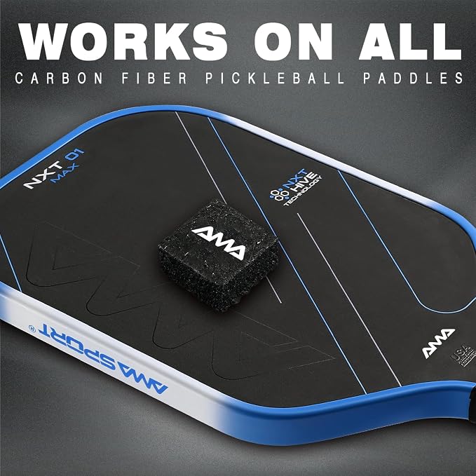 AMA SPORT Pickleball Paddle Eraser Carbon Fiber Pickle Ball Racket Cleaner Pickleball Accessories for Removing Ball Residue & Dirt, Restores Grip & Spin (Black)