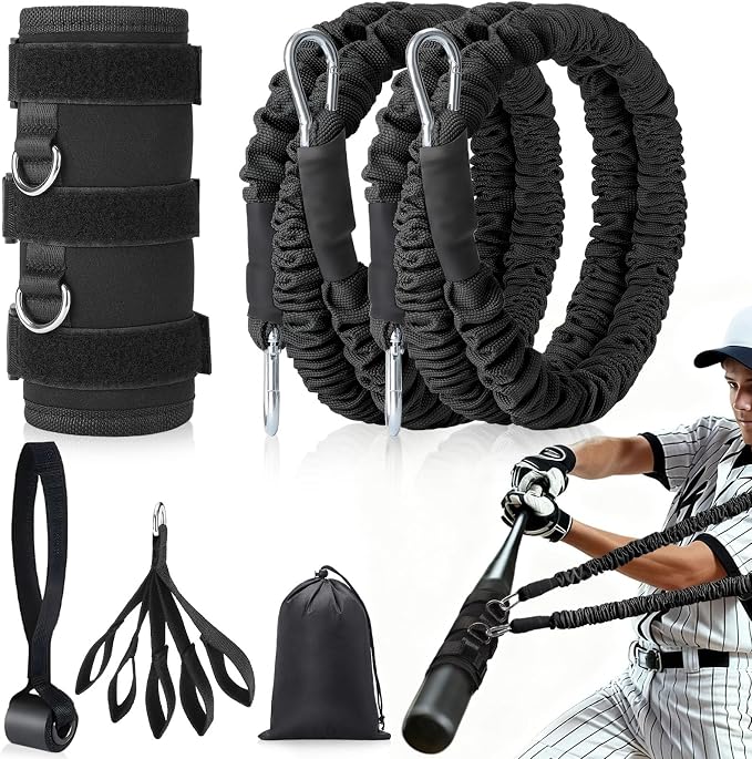 TOBWOLF 4PCS Baseball Exercise Bands with Interchangeable Grips, Baseball Resistance Trainer for Pitching & Throwing, Training Aid for Baseball Softball Pitchers to Build Arm Strength, Warm-Up