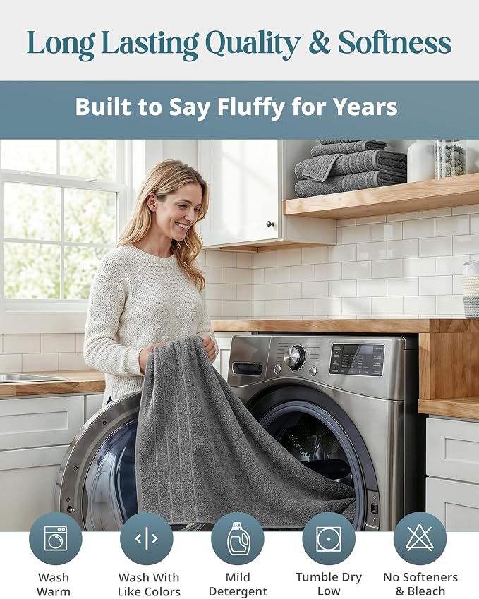 Casa Platino 100% Cotton Bath Towels Set of 2 (30"x60") - Ring Spun Mercerized Cotton Bathroom Towel Sets - Quick Dry, Soft & Absorbent Grey Towels Set - Pre Shrunk, Fade Resistant - Ultimate Grey