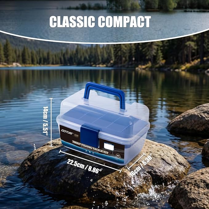 Goture 2-Layer Fishing Tackle Box with Trout Fishing Lures Kit Included, Portable Tackle Organizer with Hooks Sinkers Spinners & Soft Baits, Ideal Fishing Gifts for Men Anglers
