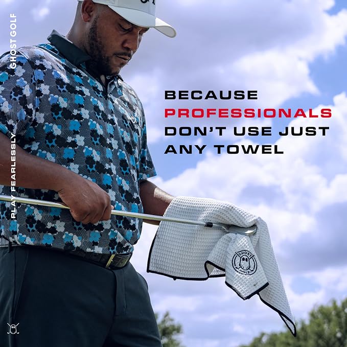 Ghost Golf Magnetic Towel (Caddie) - Premium Ultra-Absorbent Microfiber Golf Towel with Magnet for Golf Carts or Clubs - 18" x 40" Golfing Gear - Waffle Weave Pattern (Red)