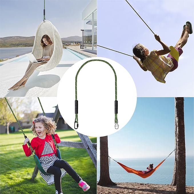 2 PC Heavy Duty Tree Swing Ropes Hammock,Tree Swings Hanging Straps,Adjustable Extendable,for Outdoor Swings Hammock Playground Set Accessories, 3.91ft(47") X2, Green