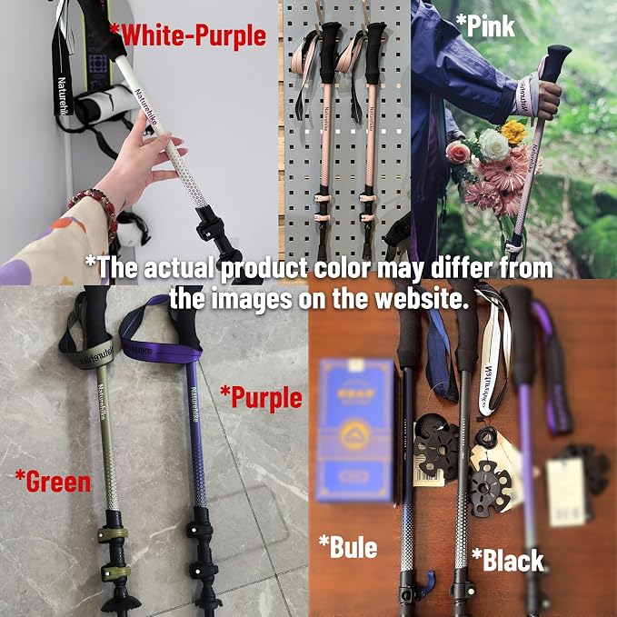Naturehike 1 Piece Carbon Fiber Trekking Pole, 6oz Ultralight Single Collapsible Walking Stick for Women & Men, Adjustable Foldable Hiking Pole for Backpacking, Travel