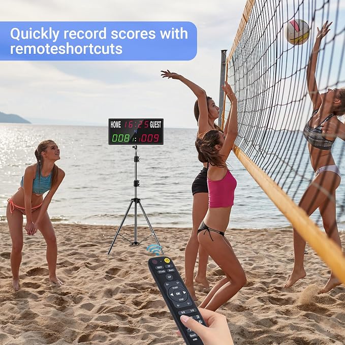 Samshow 2025 LED Electronic Scoreboard Digital Score Keeper with Remote, Basketball Scoreboard with Shot Clock & Timer & 12/24h Real Time for Football/Corn Hole/ping Pong/Table Tennis