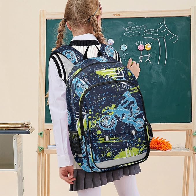 Fisyme Sports Motocross Motorcycles School Backpack Laptop Backpack Bags Bookbag Travel Casual Computer Notebooks Daypack