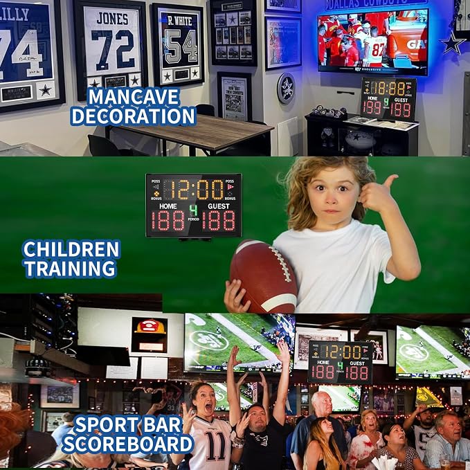 LUCKY TIME Electronic Basketball Scoreboard with Buzzer, Digital Scoreboard with Remote,Portable Score Keeper Battery Powered Score Board for Sports Games
