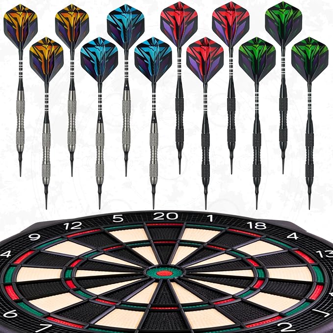Soft Tip Darts Set with Gift Box Dart Case Professional Darts Plastic Tip with 100 Dart Tips 12 Shafts 24 Flights Tool Kit Flight Protectors for Electronic Dart Board