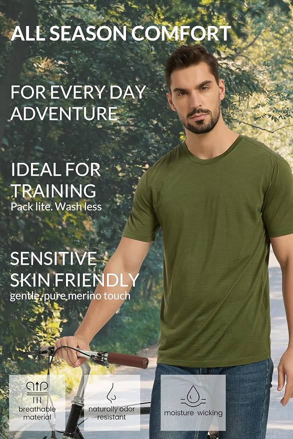 Merino Wool & Tencel Blend T Shirt for Men, Redefined Softness, Lightweight Comfort