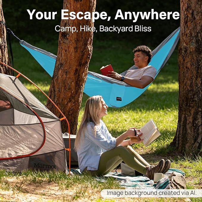 Kootek Camping Hammock, Portable Hammocks with Tree Straps & Attached Carry Bag, Camping Essentials Gear, Perfect for Outside Indoor Hiking Beach Backpack Travel