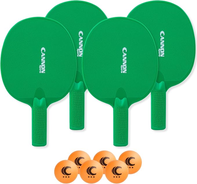 Cannon Sports Unbreakable Table Tennis Paddle Set - 4 Rackets with 6 Pack of 3-Star Table Tennis Balls – Portable Set for 4 Players