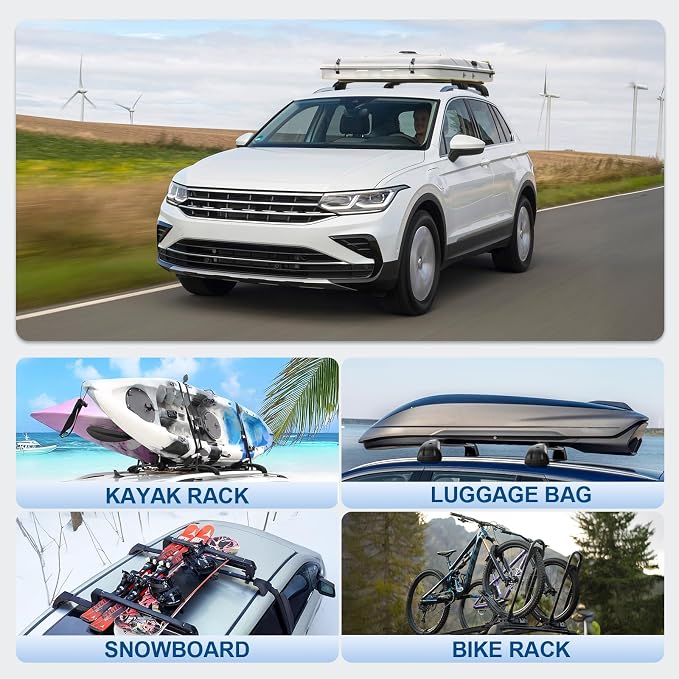 Roof Rack Cross Bars Compatible with Volkswagen VW Tiguan 2018-2026 (Not for Limited)&Taos 2022-2026, 300LBS Heavy Duty Adjustable Aluminum Cargo Bar for Rooftop Carrier, Cross Bars for Luggage, Kayak