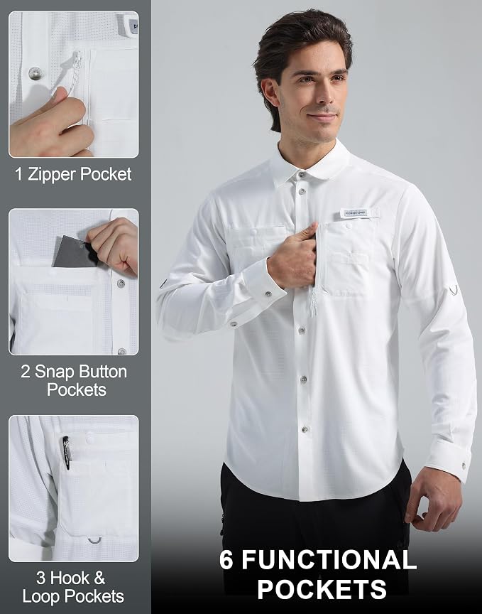 Pioneer Camp Men's Sun Protection Fishing Shirts UPF50+ Long Sleeve UV Quick Dry Cooling Shirts for Travel Camping Hiking