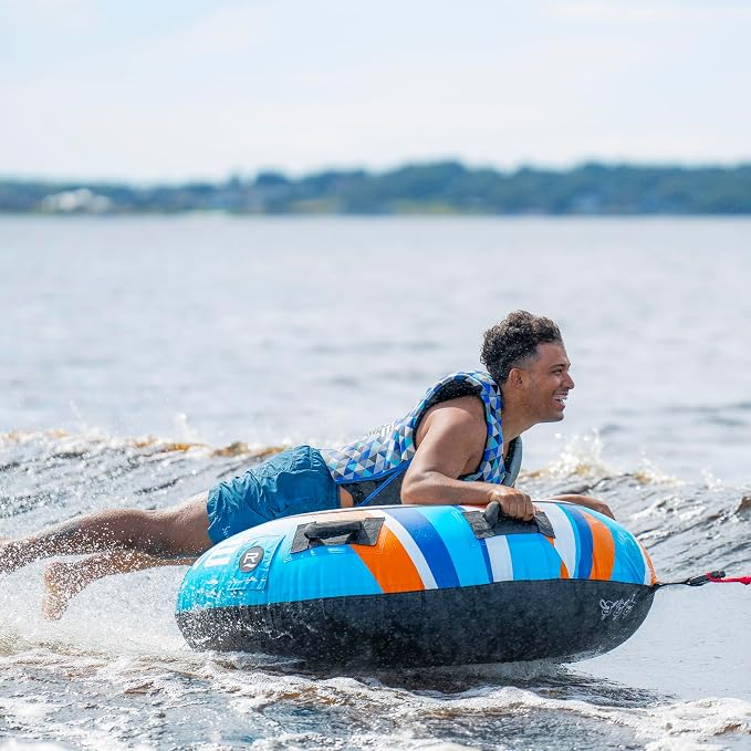 RAVE Sports Blade Inflatable Towable Tube, 1 Rider, Unique Skim-Fast Bottom Coating, Nylon Cover, Four Foam-Filled Reinforced Handles, Quick Connect Tow Point, Boat Tubes and Towables, Stable Ride