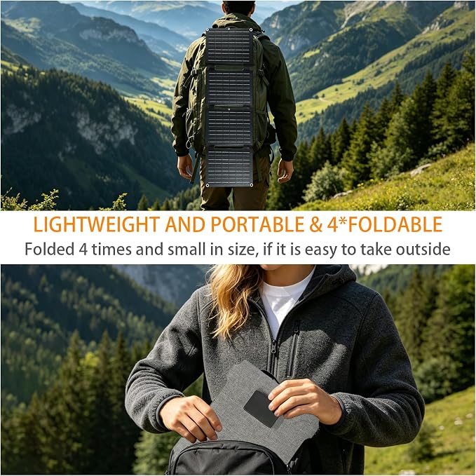 30W Portable Foldable Solar Panel, 4-Fold Solar Charger with USB QC3.0 & DC Outputs, lPx4 Waterproof Solar Panel Charger for Camping, Hiking, Portable Source, Emergency Power Outage