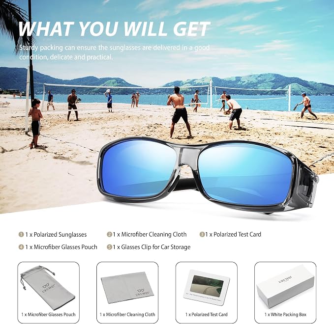 URUMQI Polarized Sunglasses Fit Over Glasses for Men Women, Wraparound Sun Glasses UV400 Protection for Driving Fishing