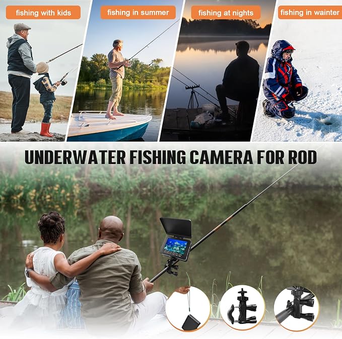 Underwater Fishing Camera,Portable 5" Ice Fishing Camera Underwater, USB-C Charge, 3-Grade IR Lighting, 4X Zoom, 1000TVL Ice Fishing Fish Finder for Boat Lake Kayak Ice Fishing
