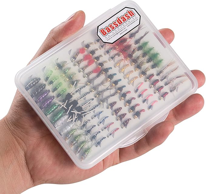BASSDASH Fly Fishing Flies Kit Fly Assortment Trout Bass Fishing with Fly Box with Dry/Wet Flies, Nymphs, Streamers, Popper