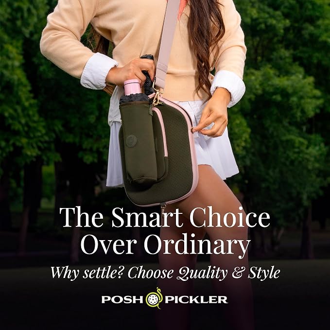 Posh Pickler Clip-On Expandable Neoprene Pouch with Zipper, Weather-Resistant Design, Secure Storage for Keys, Card, Compatible with Crossbody Paddle Cover & Strap, pickleball gifts 7.7" L x 5" W
