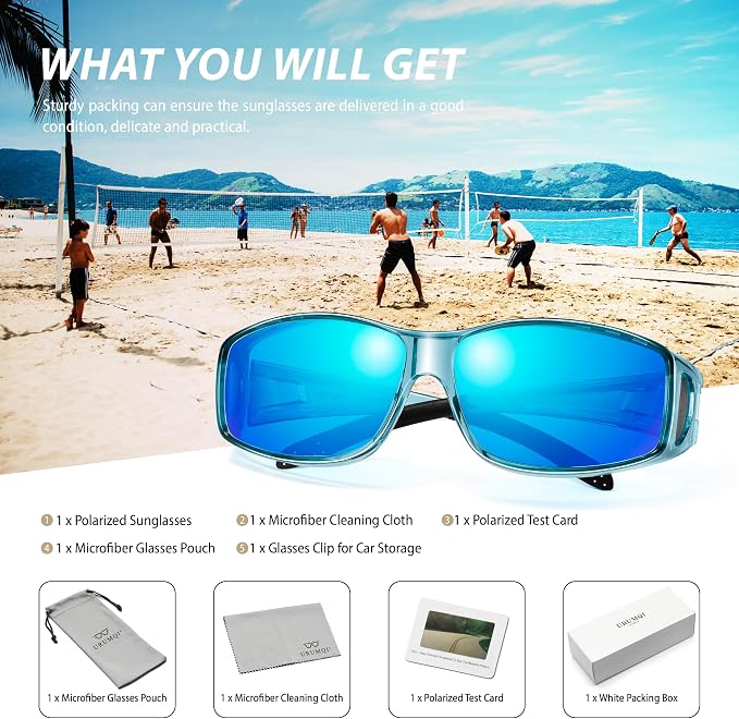 URUMQI Polarized Sunglasses Fit Over Glasses for Men Women, Wraparound Sun Glasses UV400 Protection for Driving Fishing
