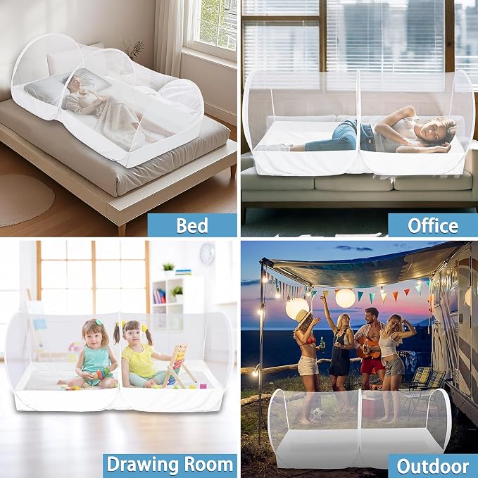 Mosquito Net for Bed - Pop Up Bed Tent - Portable Travel Mosquito Net, Mosquito Netting for Suitable for Baby, Adult Bedroom, Camping, Napping, Patio (White)