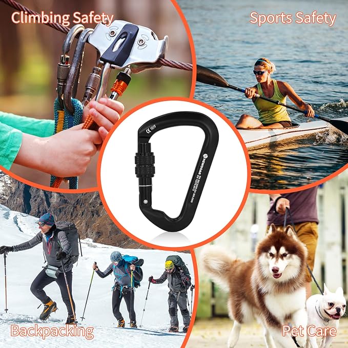 NewDoar CE Certified 30kN-6744lbs Climbing Carabiner Professional, Heavy Duty D Screwgate Clip, for Climbing,Rappelling,Hunting, Rescue