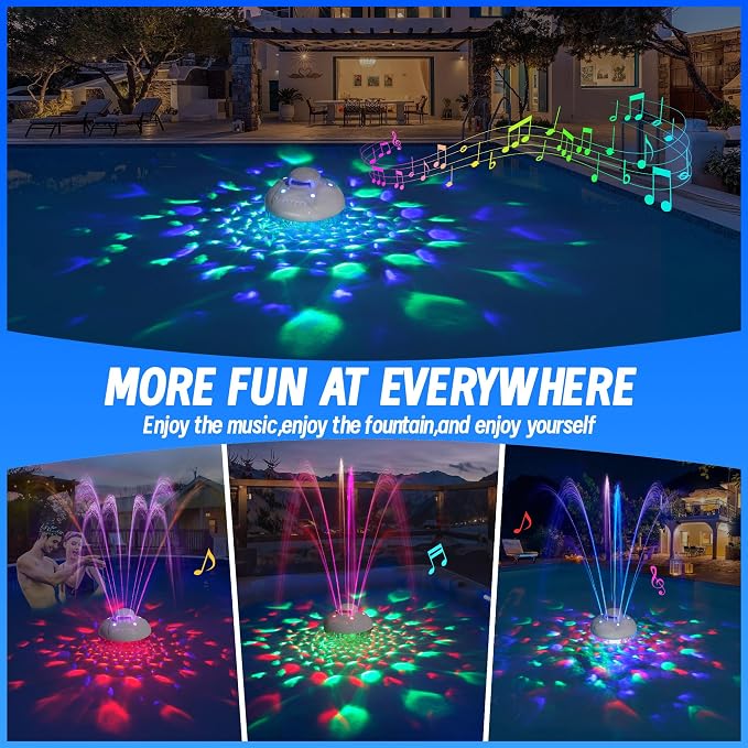 KingSom 3 in 1 Bluetooth Pool Speaker with Pool Fountain Light, Floating Pool Speaker for Pool, IP68 Waterproof Hot Tub Speakers, Loud Sound, BT5.4,24H Playtime Pool Water Fountain, White