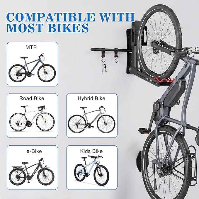 Swivel Bike Wall Mount, Bike Storage System for Garage, No Heavy Lifting Bicycle Hanger, Space Saving Wall Storage Bicycle Rack for Home & Garage Holds Up to 80 Lbs