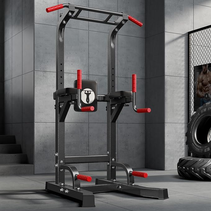 SogesHome Power Tower Pull Up Bar Dip Stand, 10 Adjustable Height Free Standing Assistive Trainer Dip Station, Multi-Function Strength Training Fitness Workout Station for Home Gym Fitness Equipment