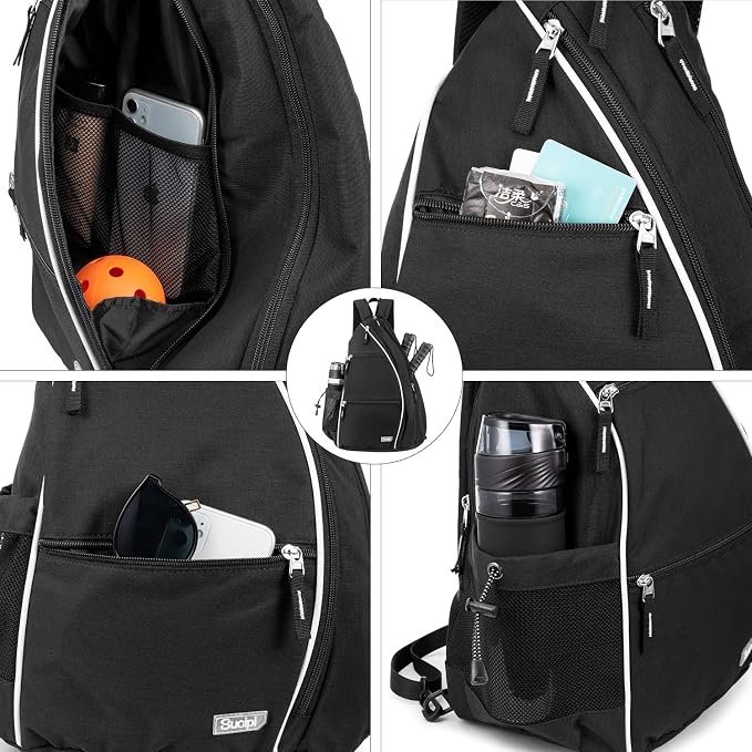 Sucipi Pickleball Bag - Men's & Women's Pickleball Backpack, Adjustable Sling Bag w/Fence Hook/Large Capacity/Safety Pocket