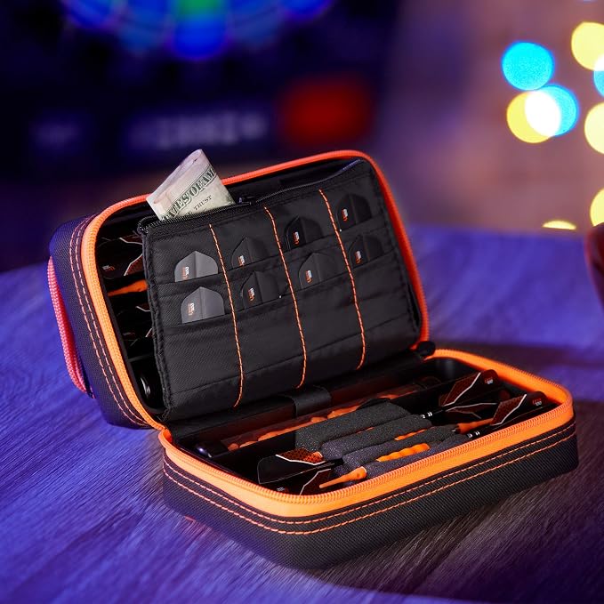 Casemaster Plazma Pro, 6 Dart Case for Soft and Steel Tip Darts, Features Large Front Mobile Device Pocket, Built-In Storage Tubes and Pockets for Flights, Tips, Shafts, and Personal Items