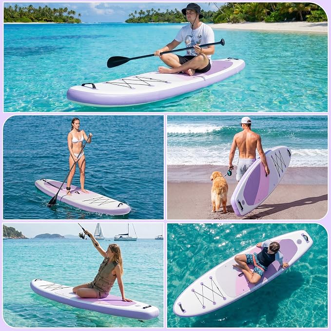 Inflatable Stand Up Paddle Board 10'6" x 33" x 6", 350 LBS Capacity Beginner-Friendly SUP Board with Paddle, Pump, Backpack, Leash, Waterproof Phone Bag and 3 Fins for Lake, Ocean or River Fun