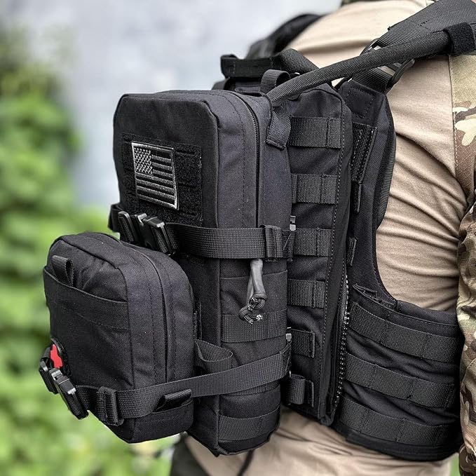 Tactical Mini Molle Hydration Pack,Molle Hydration Carrier with IFAK Pouch&US Flag&Med Patch,Hydropack for 2L Water Bladder