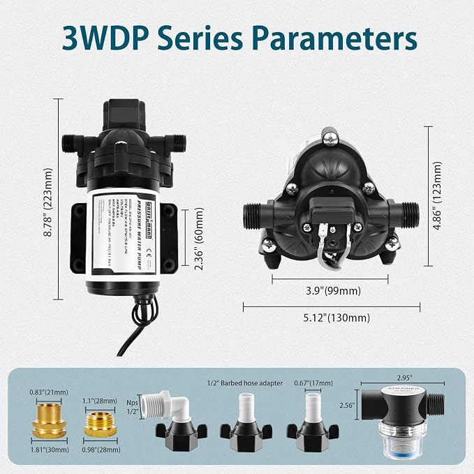 WASSERMANN RV Water Pumps 115V AC Pressure Pump with Pressure Switch, Self-priming Water Pump 4.0GPM 45PSI, Fresh Water Pump for RV, Kitchen Barthroom Camping Marine Yacht Garden Diaphragm Pump115volt