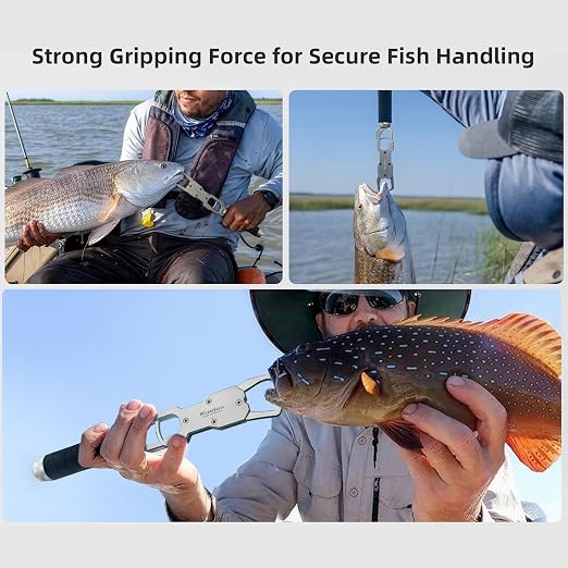 11.6" Fish Lip Gripper, Aluminum Alloy Fish Grabber with 40lb Scale, 360° Swivel Handle, Corrosion-Resistant for Saltwater & Freshwater (Silver)