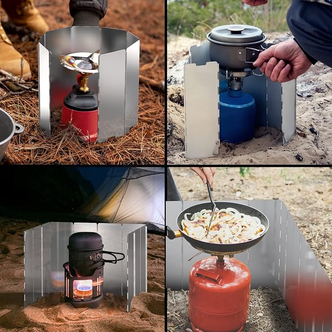 Ohuhu Wood Burning Camp Stoves + 12 Plates Camp Stove Windscreen for Camping Picnic, Backpacking, Cooking