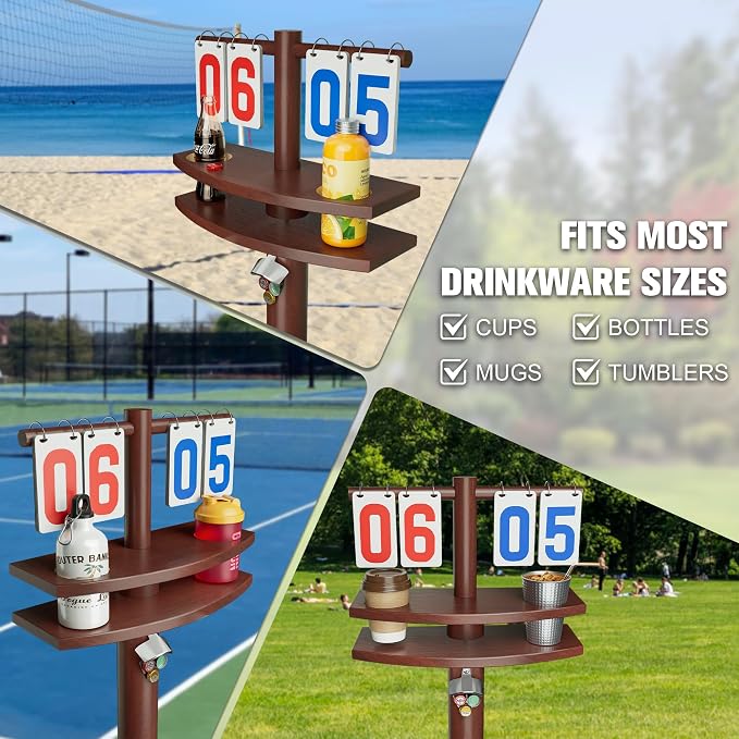 MUCITAGF Cornhole Scoreboard with Drink Holders & Magnetic Bottle Opener, Weatherproof Cornhole Score Keeper Stand for Outdoor Yard Games Accessories