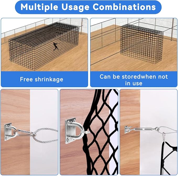 Heavy Duty Batting Cage Netting Wire Tension Kit Inflatable Batting Cage Cable Kit Net Hanging Kits Batting Cage Frame Kit for Home Backyard Outdoor Baseball and Softball Batting Cage