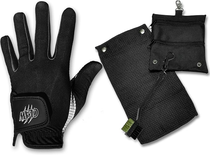 CaddyDaddy Claw Golf Glove for Men with Golf Accessory Bag Set, Including Towel and Club Brush