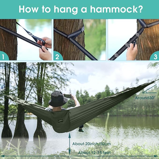 G4Free Large Camping Hammock with Mosquito Net and Rain Fly- 2 Person Portable Hammock with Bug Net and Tent Tarp for Outdoor Hiking Camping Backpacking Travel