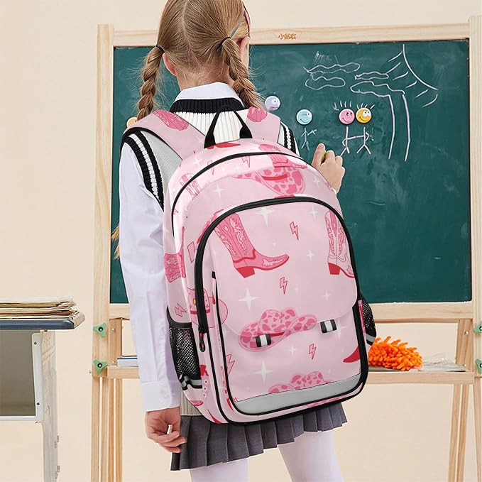 Fisyme Pink Western Cowgirl Boots School Backpack Laptop Backpack Bags Bookbag Travel Casual Computer Notebooks Daypack
