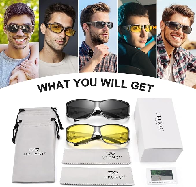 URUMQI Polarized Sunglasses Fit Over Glasses for Men Women, Wraparound Sun Glasses UV400 Protection for Driving Fishing