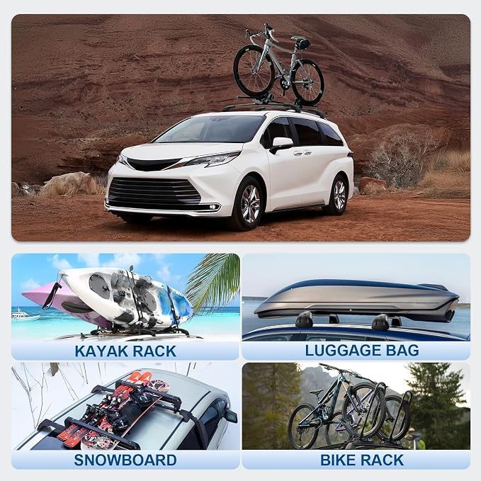 Roof Rack Cross Bars Compatible with Toyota Sienna 2021-2025 (Not for XSE), 300LBS Heavy Duty Adjustable Aluminum Cargo Bar for Rooftop Carrier, Cross Bars for Luggage, Kayak, Canoe, Bike, Snowboard