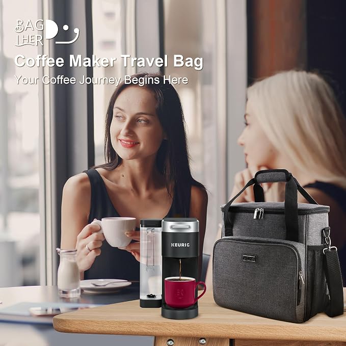 BAGLHER Coffee Maker Travel Bag Compatible with Keurig K-Slim, Keurig K-Supreme or Other Accessories, Portable Coffee Maker Case with Shoulder Strap for Travel, Grey