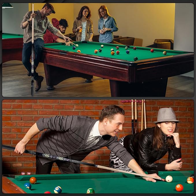 Kmise Professional Pool Cue Stick, 18 19 20oz Canadian Maple Cue Sticks, Low Deflection Shaft with Telescopic Carbon Fiber Extension Cue-Grid