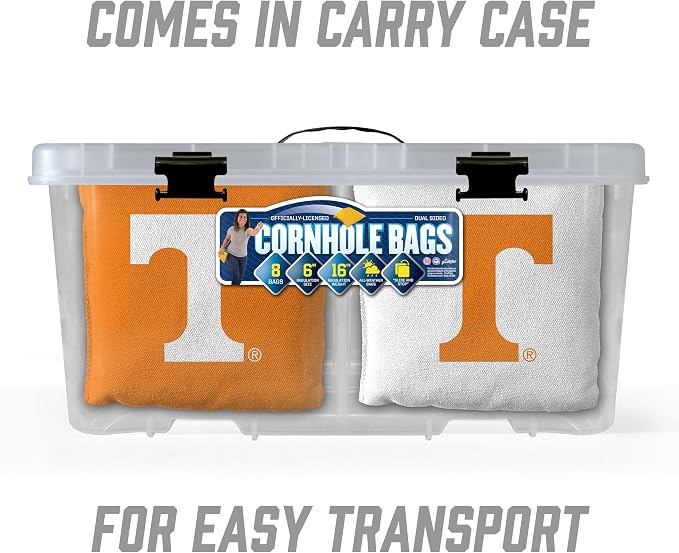 YouTheFan Officially-Licensed NCAA Set of 8 Cornhole Bags - All Weather Dual Sided Slide & Stop - Regulation Size with Carry case