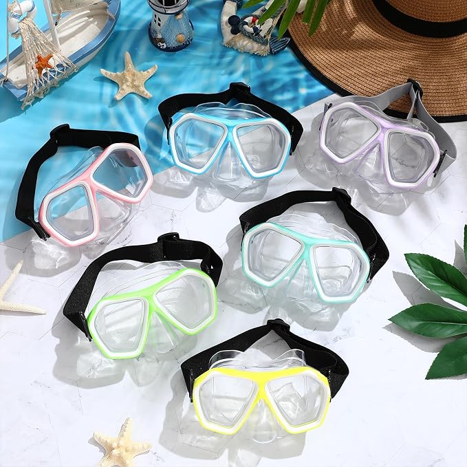 Fabbay 6 Pcs Adult Youth Swim Goggles with Nose Cover Elastic Strap Anti Fog Waterproof Snorkel Wide View Diving Swim Mask