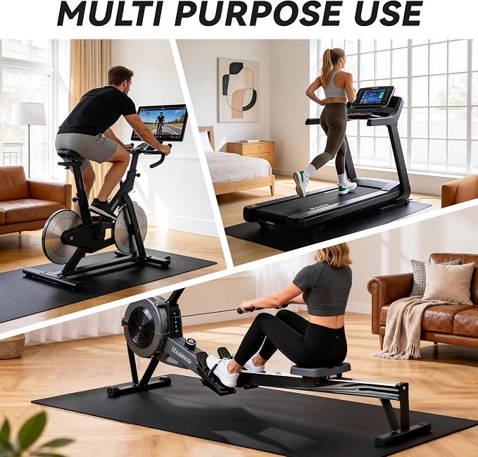 Treadmill Mat for Carpet &Hardwood Floors, 79" × 39.4" 0.2" Thick High Density, Non-Slip Fitness Equipment Mat, Mat for Under Treadmills, Elliptical, Exercise Bikes, Stationary Cycles