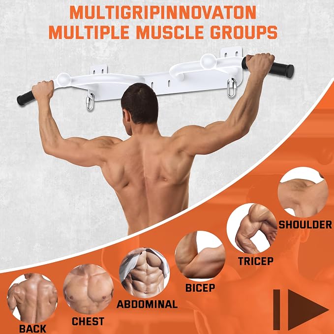 Wall Mounted Pull Up Bar - Heavy Duty Chin Up Bar, Pull-Up Bar for Garage, Joist, Wall Mount - Multifunctional Fitness Bar, Supports up to 600 Lbs