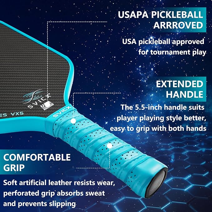 Carbon Fiber Pickleball Paddle 16mm – Professional Pickleball Paddles with Superior Control, Power & Spin – Extended Handle for Two-Handed Grip, USAPA Approved