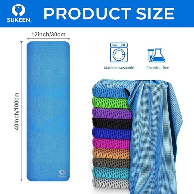 Sukeen Cooling Towels 6 Pack (40"x12") for Neck and Face, Cooling Neck Wraps, Ice Towel for Hot Weather, Soft Breathable Chilly Gym Towels for Work Out, Yoga, Running, Camping & More Activities